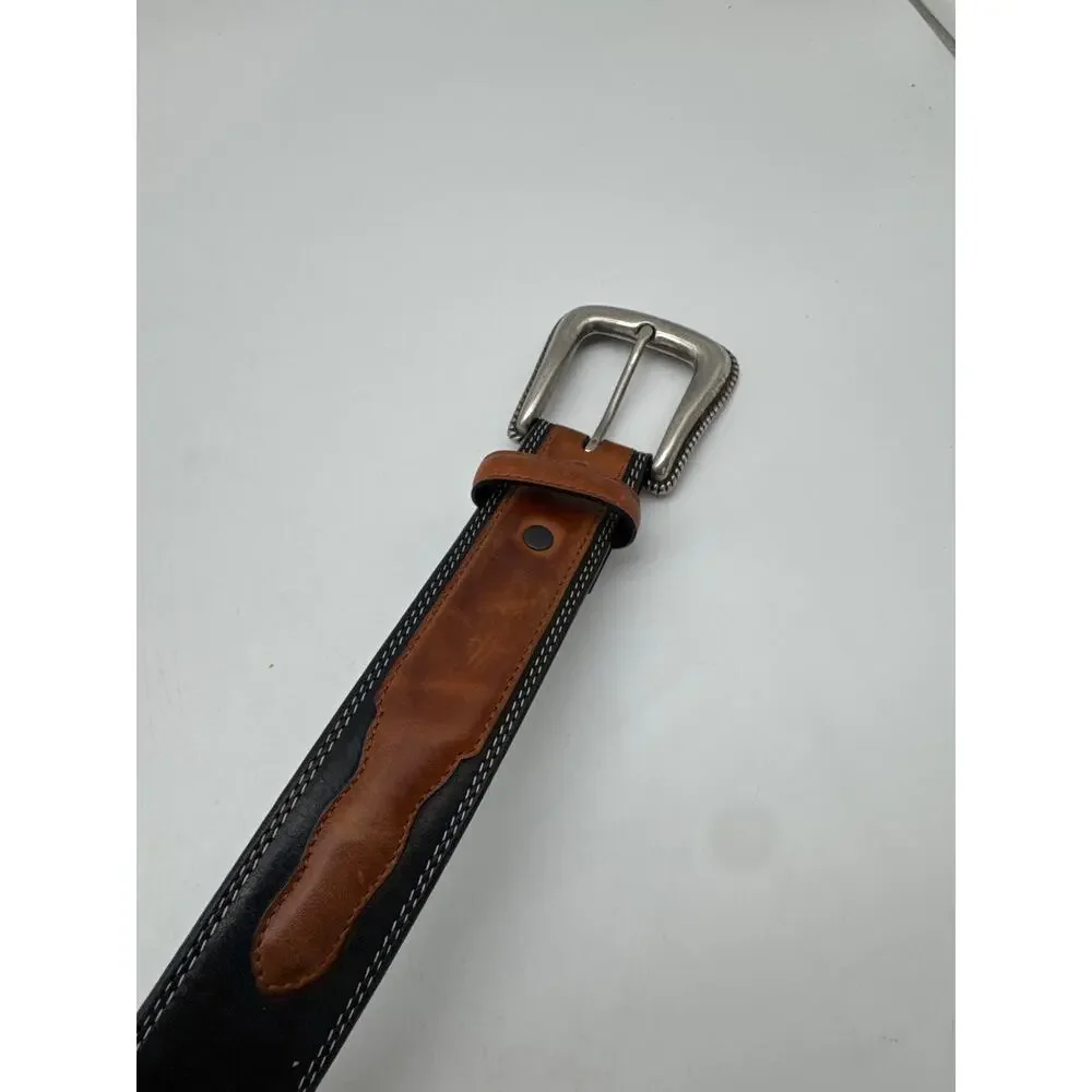 Resistol 43022 Black/ brown Leather Belt Adjustable 36/90 with Pewter buckle‎